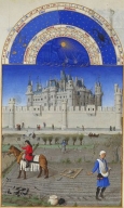 Month October with Zodiac Sign from the 15th century book of hours 'Très Riches Heures' Month October with Zodiac Sign from a Book of Hours